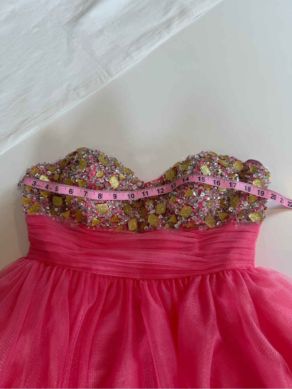 Couture Hand-Beaded Coral Gown - Picture 4 of 13